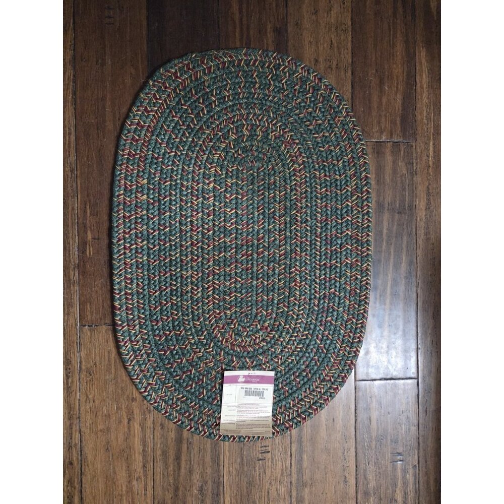 New Vintage Longaberger Oval Rug-Braided Imperial Stripe 20x30" Green‎